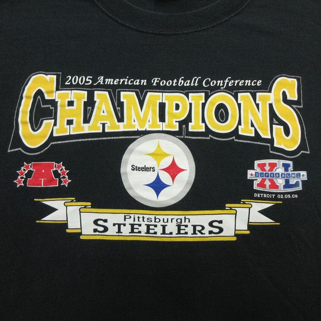 Champion(チャンピオン)のXL★古着 半袖 ビンテージ Tシャツ メンズ 00年代 00s NFL ピッツバーグスティーラーズ チャンピオンズ 大きいサイズ コットン クルーネック 黒 ブラック アメフト スーパーボウル 23may01 中古 メンズのトップス(Tシャツ/カットソー(半袖/袖なし))の商品写真