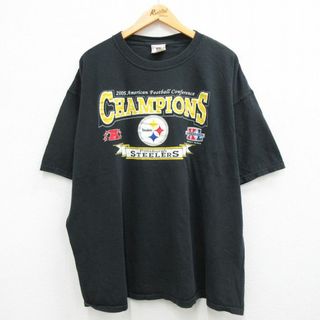 チャンピオン(Champion)のXL★古着 半袖 ビンテージ Tシャツ メンズ 00年代 00s NFL ピッツバーグスティーラーズ チャンピオンズ 大きいサイズ コットン クルーネック 黒 ブラック アメフト スーパーボウル 23may01 中古(Tシャツ/カットソー(半袖/袖なし))