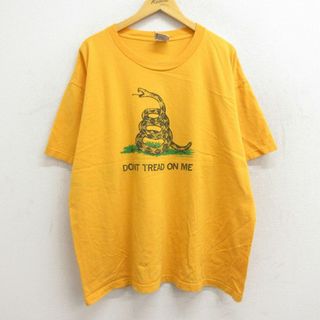 XL★古着 半袖 ビンテージ Tシャツ メンズ 90年代 90s ヘビ 大きいサイズ コットン クルーネック USA製 黄 イエロー 23may02 中古(Tシャツ/カットソー(半袖/袖なし))