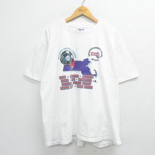 リーボック(Reebok)のXL★古着 リーボック REEBOK 半袖 ビンテージ Tシャツ メンズ 90年代 90s サッカー ビッグロゴ 大きいサイズ コットン クルーネック USA製 白 ホワイト 23may02 中古(Tシャツ/カットソー(半袖/袖なし))