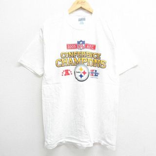 リーボック(Reebok)のL★古着 リーボック REEBOK 半袖 ビンテージ Tシャツ メンズ 00年代 00s NFL ピッツバーグスティーラーズ コットン クルーネック 白 ホワイト アメフト スーパーボウル 23may08 中古(Tシャツ/カットソー(半袖/袖なし))