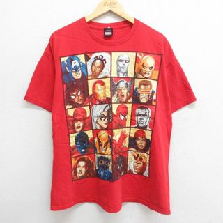 マーベル(MARVEL)のXL★古着 半袖 ビンテージ Tシャツ メンズ 00年代 00s マーベル スパイダーマン アイアンマン クルーネック 赤 レッド 23may08 中古(Tシャツ/カットソー(半袖/袖なし))