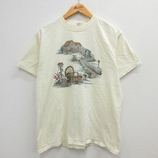 L★古着 半袖 ビンテージ Tシャツ メンズ 90年代 90s 家 イス コットン クルーネック 薄ベージュ系 カーキ 23may08 中古(Tシャツ/カットソー(半袖/袖なし))