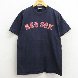 マジェスティック(Majestic)のL★古着 マジェスティック 半袖 ビンテージ Tシャツ メンズ 00年代 00s MLB ボストンレッドソックス 岡島秀樹 37 コットン クルーネック 紺 ネイビー メジャーリーグ ベースボール 野球 【spe】 23may08 中古(Tシャツ/カットソー(半袖/袖なし))