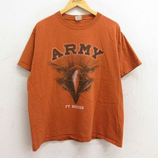 XL★古着 半袖 ビンテージ Tシャツ メンズ 00年代 00s ミリタリー アーミー ARMY 鳥 コットン クルーネック オレンジ 23may08 中古(Tシャツ/カットソー(半袖/袖なし))