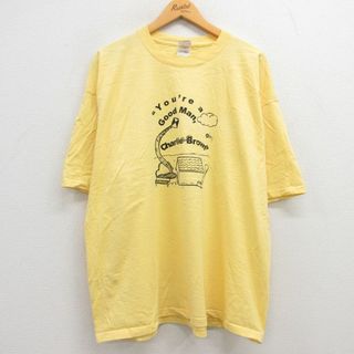 XL★古着 半袖 ビンテージ Tシャツ メンズ 00年代 00s 犬小屋 チャーリーブラウン 大きいサイズ コットン クルーネック 黄 イエロー 23may06 中古(Tシャツ/カットソー(半袖/袖なし))