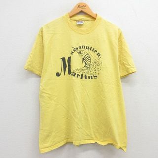 ヘインズ(Hanes)のL★古着 ヘインズ Hanes 半袖 ビンテージ Tシャツ メンズ 00年代 00s 魚 カジキマグロ コットン クルーネック 黄 イエロー 23may06 中古(Tシャツ/カットソー(半袖/袖なし))