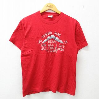 M★古着 半袖 ビンテージ Tシャツ メンズ 90年代 90s FRIEND 刺繍 コットン クルーネック 赤 レッド 23may06 中古(Tシャツ/カットソー(半袖/袖なし))