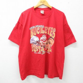 XL★古着 半袖 ビンテージ Tシャツ メンズ 00年代 00s オハイオステイトバックアイズ フィエスタボウル 大きいサイズ コットン クルーネック 赤 レッド 23may06 中古(Tシャツ/カットソー(半袖/袖なし))