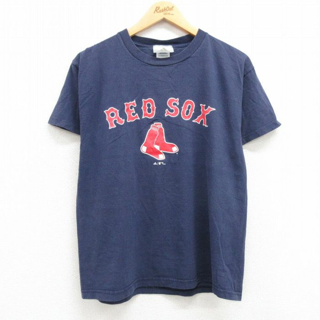 adidas(アディダス)のM★古着 アディダス adidas 半袖 ビンテージ Tシャツ メンズ 00年代 00s MLB ボストンレッドソックス コットン クルーネック 紺 ネイビー メジャーリーグ ベースボール 野球 23may09 中古 メンズのトップス(Tシャツ/カットソー(半袖/袖なし))の商品写真