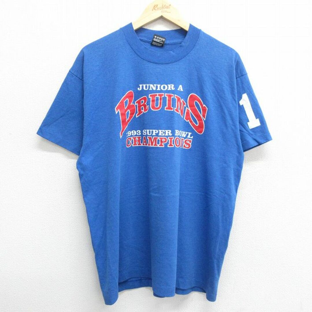 XL★古着 半袖 ビンテージ Tシャツ メンズ 90年代 90s BRUINS スーパーボウル クルーネック USA製 青 ブルー 23may09 中古 メンズのトップス(Tシャツ/カットソー(半袖/袖なし))の商品写真