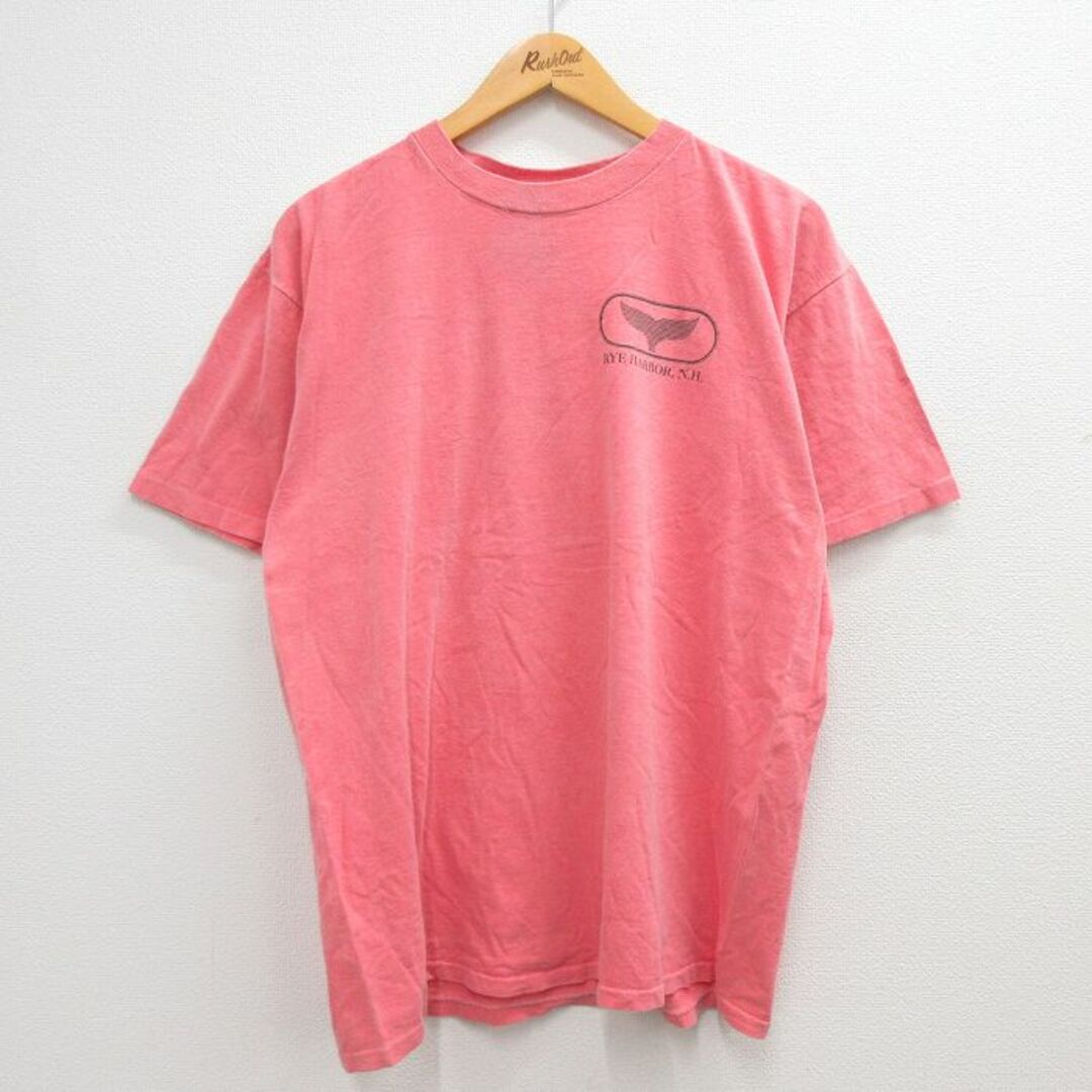 XL★古着 半袖 ビンテージ Tシャツ メンズ 00年代 00s RYE HARBOR クジラ コットン クルーネック ピンク 23may10 中古 メンズのトップス(Tシャツ/カットソー(半袖/袖なし))の商品写真