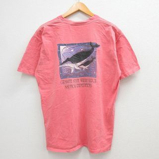 XL★古着 半袖 ビンテージ Tシャツ メンズ 00年代 00s RYE HARBOR クジラ コットン クルーネック ピンク 23may10 中古(Tシャツ/カットソー(半袖/袖なし))