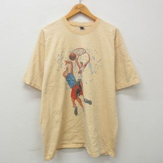 XL★古着 半袖 ビンテージ Tシャツ メンズ 00年代 00s バスケットボール 人 大きいサイズ コットン クルーネック ベージュ系 カーキ 【spe】 23may10 中古(Tシャツ/カットソー(半袖/袖なし))