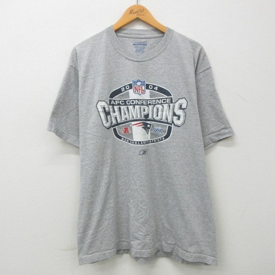 Reebok(リーボック)のXL★古着 リーボック REEBOK 半袖 ビンテージ Tシャツ メンズ 00年代 00s NFL ニューイングランドペイトリオッツ ワンポイントロゴ 大きいサイズ クルーネック グレー 霜降り アメフト スーパーボウル 23may10 中古 メンズのトップス(Tシャツ/カットソー(半袖/袖なし))の商品写真