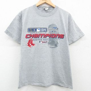 リー(Lee)のL★古着 リー Lee 半袖 ビンテージ Tシャツ メンズ 00年代 00s MLB ボストンレッドソックス ワールドシリーズ クルーネック グレー 霜降り メジャーリーグ ベースボール 野球 23may10 中古(Tシャツ/カットソー(半袖/袖なし))