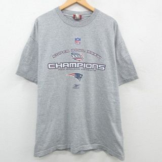 リーボック(Reebok)のXL★古着 リーボック REEBOK 半袖 ビンテージ Tシャツ メンズ 00年代 00s NFL ニューイングランドペイトリオッツ 大きいサイズ クルーネック グレー 霜降り アメフト スーパーボウル 23may10 中古(Tシャツ/カットソー(半袖/袖なし))