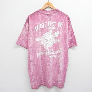 XL★古着 半袖 ビンテージ Tシャツ メンズ 90年代 90s カメ 大きいサイズ コットン クルーネック USA製 ピンク他 23may10 中古(Tシャツ/カットソー(半袖/袖なし))