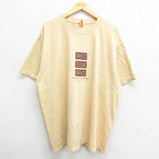 XL★古着 半袖 ビンテージ Tシャツ メンズ 90年代 90s 魚 フレンチクオーター ニューオーリンズ 大きいサイズ コットン クルーネック 黄系 イエロー 23may11 中古(Tシャツ/カットソー(半袖/袖なし))