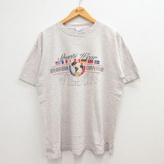 ウィルソン(wilson)のXL★古着 半袖 ビンテージ Tシャツ メンズ 90年代 90s 国旗 星条旗 ウィルソン 大きいサイズ クルーネック USA製 薄グレー系他 【spe】 23may11 中古(Tシャツ/カットソー(半袖/袖なし))