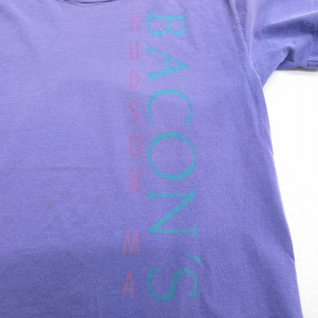 M★古着 半袖 ビンテージ Tシャツ メンズ 90年代 90s BACONS コットン クルーネック USA製 紫 パープル 23may11 中古 メンズのトップス(Tシャツ/カットソー(半袖/袖なし))の商品写真