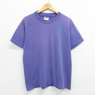 M★古着 半袖 ビンテージ Tシャツ メンズ 90年代 90s BACONS コットン クルーネック USA製 紫 パープル 23may11 中古(Tシャツ/カットソー(半袖/袖なし))