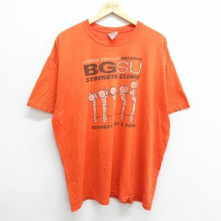 XL★古着 半袖 ビンテージ Tシャツ メンズ 00年代 00s BGSU 人 クルーネック オレンジ 23may11 中古(Tシャツ/カットソー(半袖/袖なし))