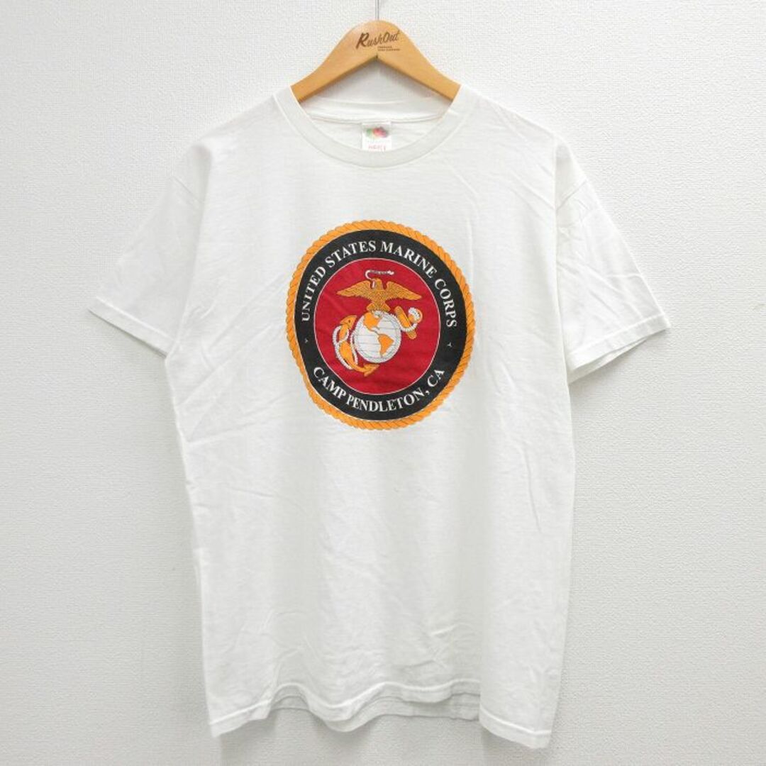 PENDLETON(ペンドルトン)のL★古着 半袖 ビンテージ Tシャツ メンズ 00年代 00s ミリタリー アメリカ海兵隊 USMC ペンドルトン PENDLETON コットン クルーネック 白 ホワイト 23may11 中古 メンズのトップス(Tシャツ/カットソー(半袖/袖なし))の商品写真