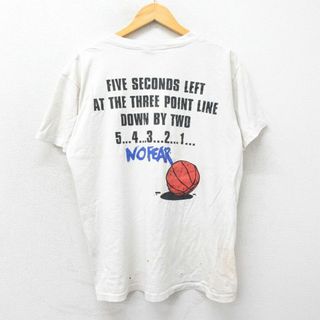 ノーフィアー(NO FEAR)のXL★古着 ノーフィアー 半袖 ビンテージ Tシャツ メンズ 90年代 90s バスケットボール コットン クルーネック USA製 白 ホワイト 23may12 中古(Tシャツ/カットソー(半袖/袖なし))