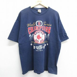 XL★古着 半袖 ビンテージ Tシャツ メンズ 00年代 00s MLB ボストンレッドソックス ワールドシリーズ 大きいサイズ コットン クルーネック 紺 ネイビー メジャーリーグ ベースボール 野球 23may12 中古(Tシャツ/カットソー(半袖/袖なし))