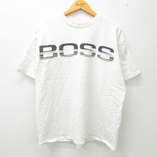 ボス(BOSS)のXL★古着 半袖 ビンテージ Tシャツ メンズ 90年代 90s BOSS ボス コットン クルーネック USA製 白 ホワイト 23may13 中古(Tシャツ/カットソー(半袖/袖なし))