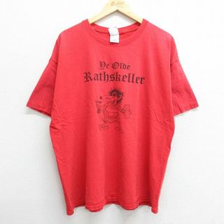 XL★古着 半袖 ビンテージ Tシャツ メンズ 00年代 00s Ye Olde Rathskellr ビール タバコ 大きいサイズ コットン クルーネック 赤 レッド 23may13 中古(Tシャツ/カットソー(半袖/袖なし))