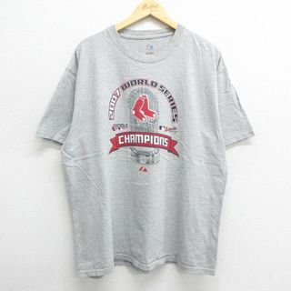 マジェスティック(Majestic)のXL★古着 マジェスティック 半袖 ビンテージ Tシャツ メンズ MLB ボストンレッドソックス ワールドシリーズ 大きいサイズ クルーネック グレー 霜降り メジャーリーグ ベースボール 野球 23may13 中古(Tシャツ/カットソー(半袖/袖なし))