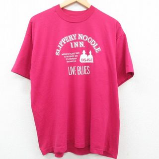 XL★古着 半袖 ビンテージ Tシャツ メンズ 90年代 90s SLIPPERY NOODLE クルーネック USA製 濃ピンク 23may13 中古(Tシャツ/カットソー(半袖/袖なし))