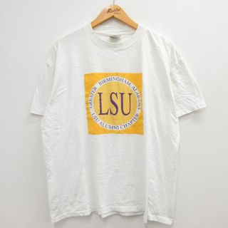 Crazy - XL★古着 半袖 ビンテージ Tシャツ メンズ 90年代 90s LSU CRAZY CAJUNS クルーネック 白 ホワイト 23may15 中古