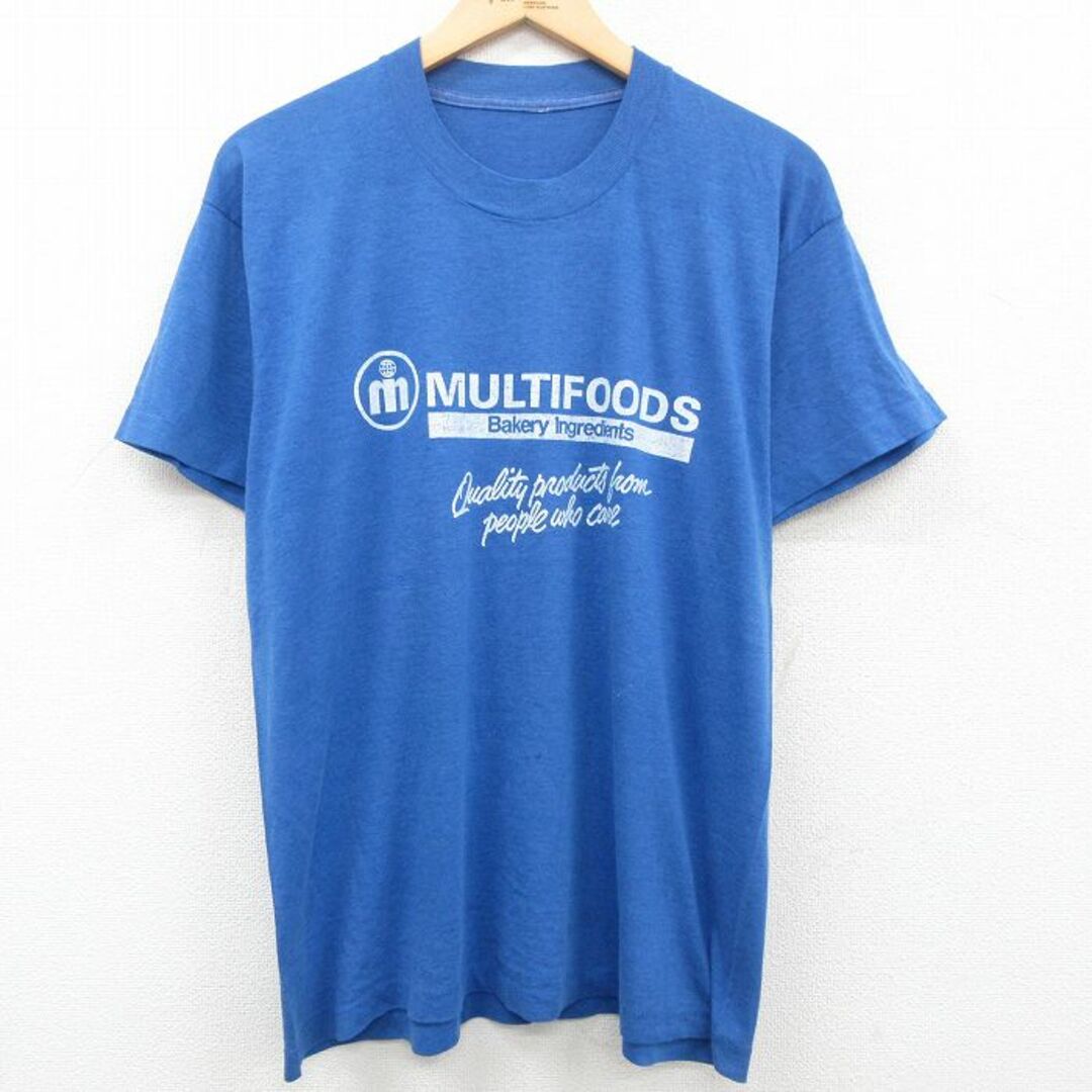 XL★古着 半袖 ビンテージ Tシャツ メンズ 80年代 80s MULTIFOODS クルーネック 青 ブルー 霜降り 23may15 中古 メンズのトップス(Tシャツ/カットソー(半袖/袖なし))の商品写真