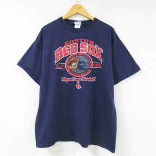 XL★古着 半袖 ビンテージ Tシャツ メンズ 00年代 00s MLB ボストンレッドソックス 大きいサイズ コットン クルーネック 紺 ネイビー メジャーリーグ ベースボール 野球 23may15 中古(Tシャツ/カットソー(半袖/袖なし))