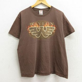 L★古着 半袖 ビンテージ ロック バンド Tシャツ メンズ 90年代 90s ウェイロンジェニングス コットン クルーネック 茶 ブラウン 23may08 中古(Tシャツ/カットソー(半袖/袖なし))