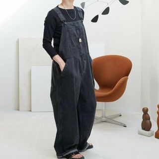 アギュー(ARGUE)のARGUE OVERSIZED LADY OVERALL DENIM BLACK(サロペット/オーバーオール)