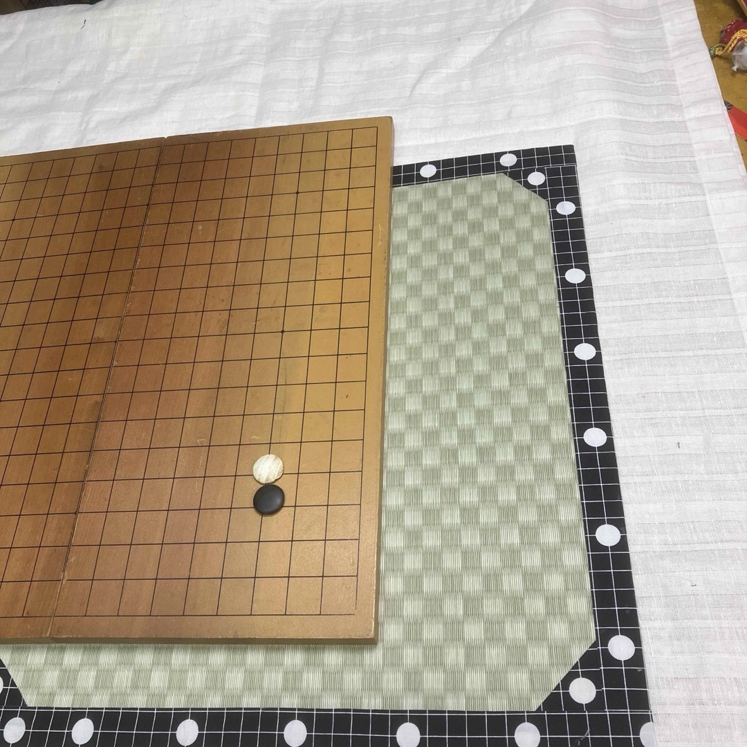  高級品:白石柄のヘリの囲碁盤用マット 畳:市松グリーンの豪華版 囲-6 エンタメ/ホビーのテーブルゲーム/ホビー(囲碁/将棋)の商品写真