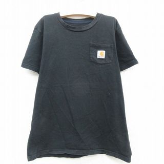 古着 カーハート Carhartt 半袖 Tシャツ キッズ ボーイズ 子供服 ワンポイントロゴ 胸ポケット付き コットン クルーネック 黒 ブラック 23may16