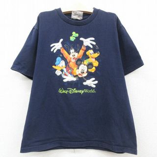 ディズニー(Disney)の古着 半袖 ビンテージ Tシャツ キッズ ボーイズ 子供服 00年代 00s ディズニー DISNEY ミッキー MICKEY MOUSE ドナルド 両面プリント クルーネック 紺 ネイビー 23may18(シャツ/カットソー)