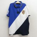 古着 ラルフローレン半袖 ブランド ポロ シャツ キッズ ボーイズ 子供服 90年代 90s 競馬 マルチカラー 鹿の子 コットン 青他 ブルー 23may19