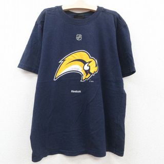 リーボック(Reebok)の古着 リーボック REEBOK 半袖 Tシャツ キッズ ボーイズ 子供服 NHL バッファローセイバーズ ラメ コットン クルーネック 紺 ネイビー アイスホッケー 23may20(シャツ/カットソー)