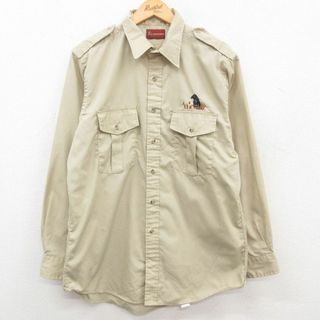 L★古着 長袖 ハンティング シャツ メンズ 90年代 90s 犬 USA製 ベージュ カーキ 23may20 中古 トップス(シャツ)