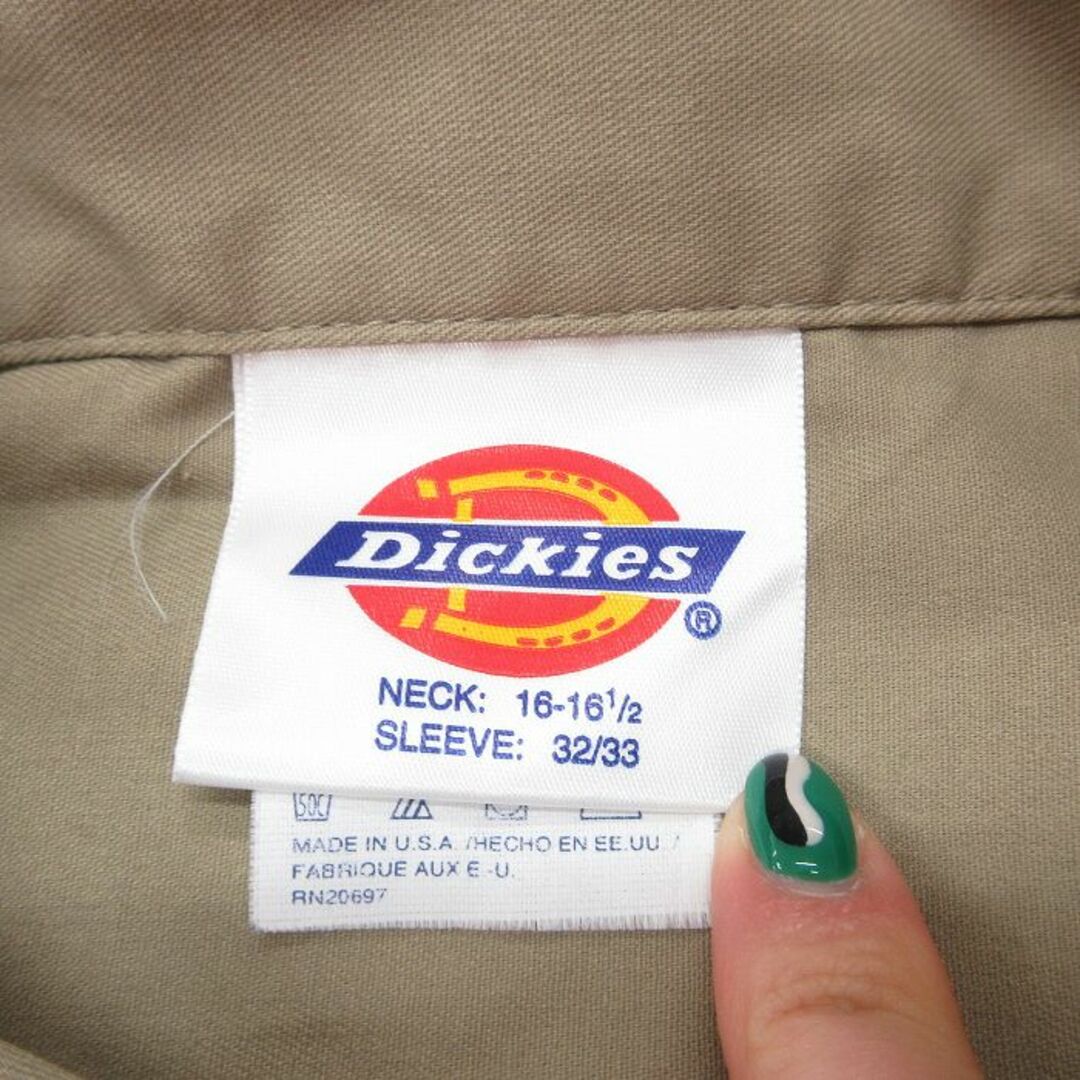 Dickies(ディッキーズ)のXL★古着 ディッキーズ Dickies 長袖 ワーク シャツ メンズ 90年代 90s ロング丈 USA製 ベージュ カーキ 23may20 中古 トップス メンズのトップス(シャツ)の商品写真