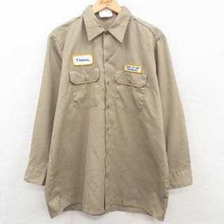 ディッキーズ(Dickies)のXL★古着 ディッキーズ Dickies 長袖 ワーク シャツ メンズ 90年代 90s ロング丈 USA製 ベージュ カーキ 23may20 中古 トップス(シャツ)