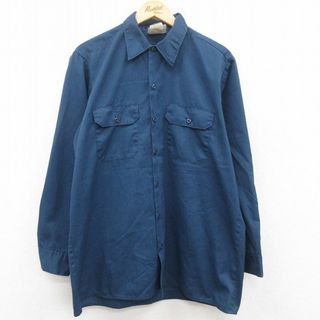 ディッキーズ(Dickies)のXL★古着 ディッキーズ Dickies 長袖 ワーク シャツ メンズ 90年代 90s USA製 紺 ネイビー 23may20 中古 トップス(シャツ)