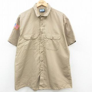 XL★古着 半袖 ミリタリー シャツ メンズ 90年代 90s 大きいサイズ USA製 ベージュ カーキ 23may20 中古 トップス(シャツ)