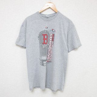 マジェスティック(Majestic)のL★古着 マジェスティック 半袖 Tシャツ メンズ MLB ボストンレッドソックス クルーネック グレー 霜降り メジャーリーグ ベースボール 野球 23may19 中古(Tシャツ/カットソー(半袖/袖なし))